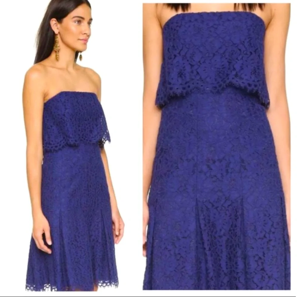 Gorgeous Pristine Chic Fitted Sexy Shoshanna Classy Strapless Blue Lacy Dress - Picture 4 of 14